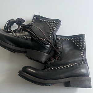 Studded Brown/Black Leather Motorcycle Boots